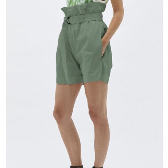 BASSIKE Canvas Belted Paper Bag Shorts NWT Elm Green - Picture 3 of 4